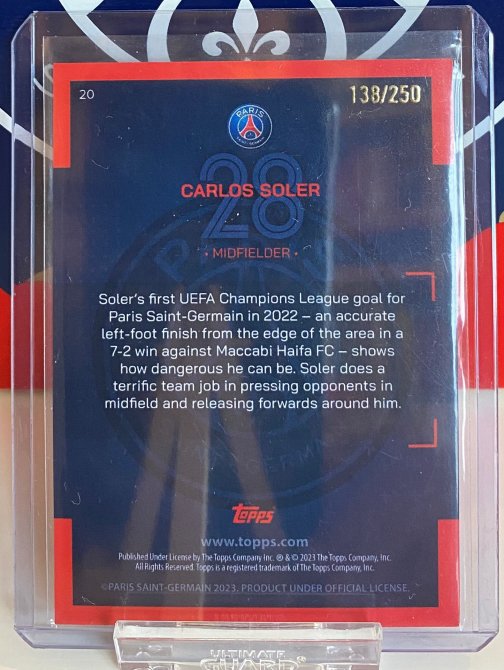 Topps PSG Team Set 22-23 Carlos Soler Parallel Numérotée 138/250