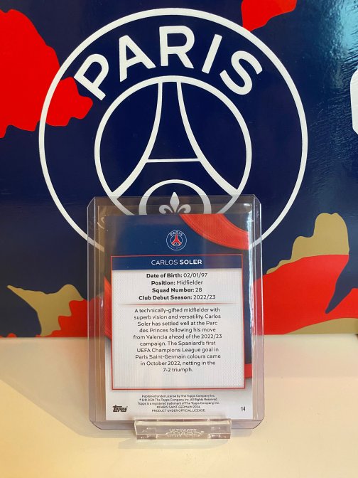 Topps PSG Team Set 23-24 Carlos Soler Parallel Numérotée 087/250